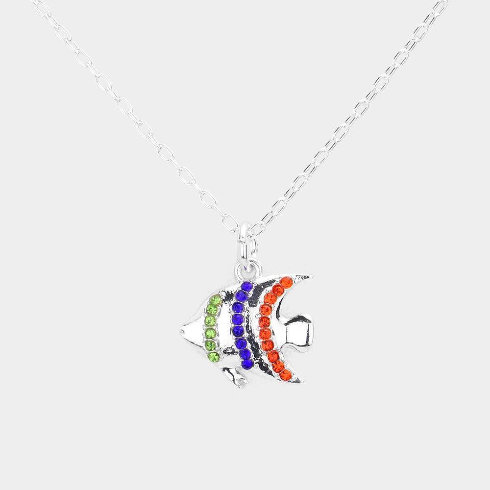 Silver Rhinestone Embellished Fish Pendant Necklace - Jewelry Store by Erik Rayo