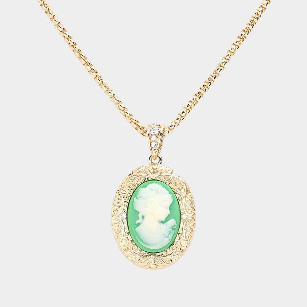 Green Cameo Pendant Necklace - Jewelry Store by Erik Rayo