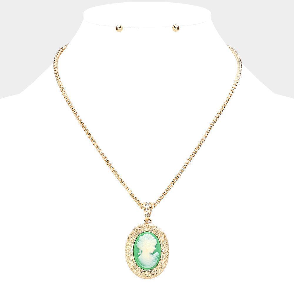 Green Cameo Pendant Necklace - Jewelry Store by Erik Rayo