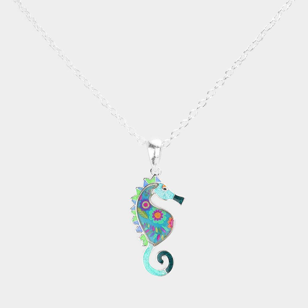 Patterned Seahorse Pendant Necklace - Jewelry Store by Erik Rayo
