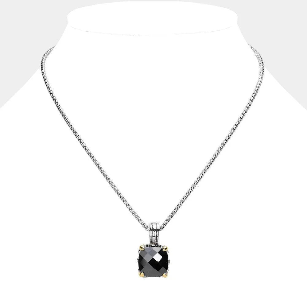 Black Square CZ Stone Cluster Pendant Necklace - Jewelry Store by Erik Rayo