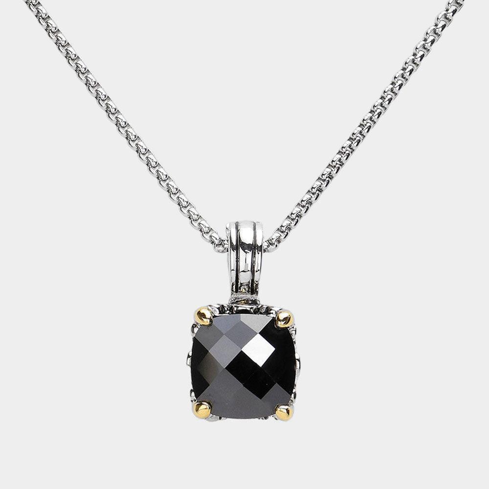 Black Square CZ Stone Cluster Pendant Necklace - Jewelry Store by Erik Rayo