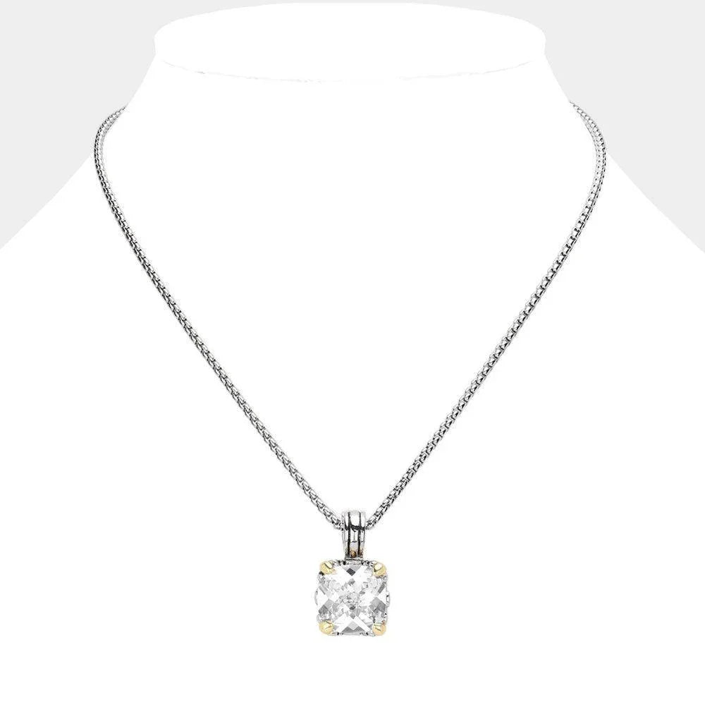 Clear Square CZ Stone Cluster Pendant Necklace - Jewelry Store by Erik Rayo