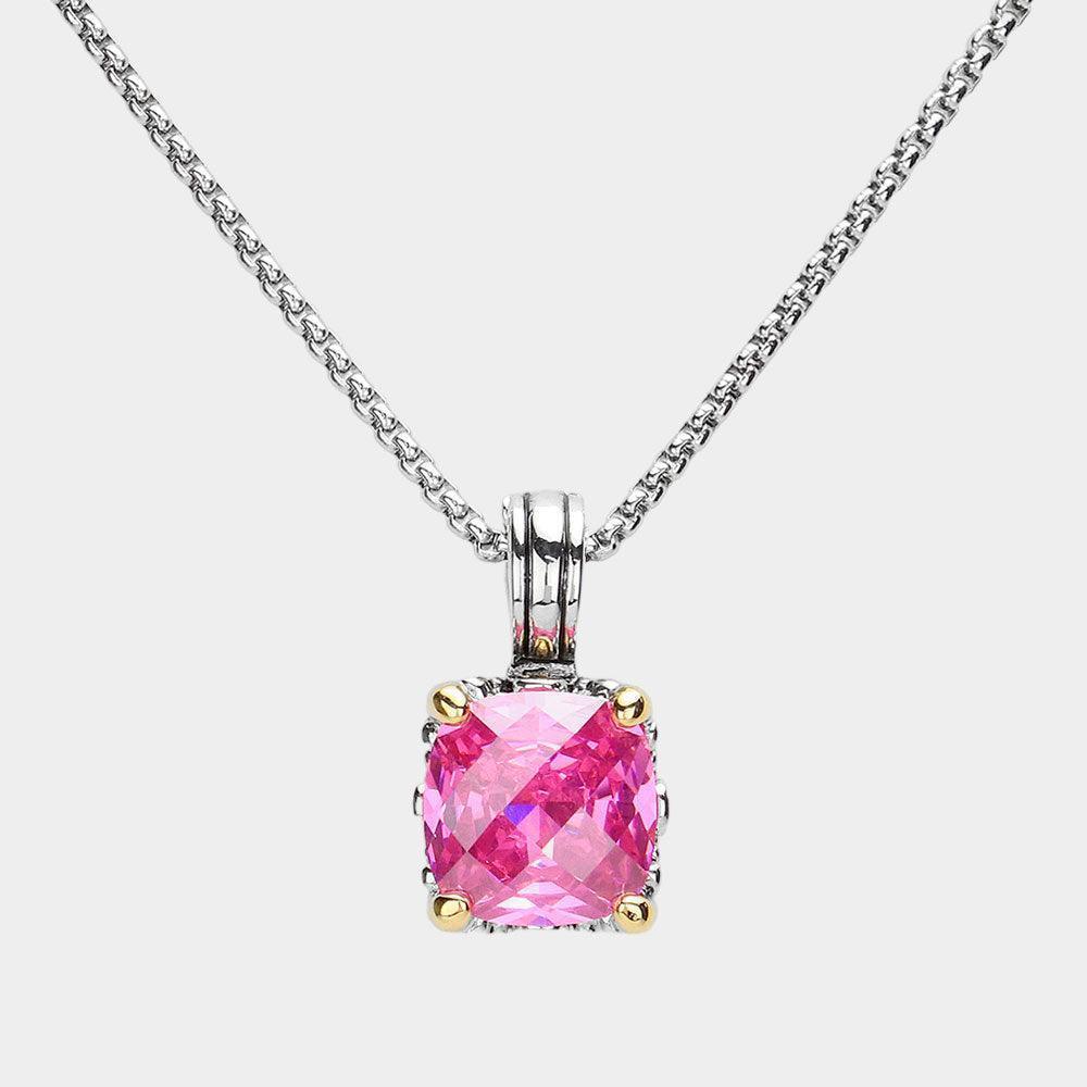 Pink Square CZ Stone Cluster Pendant Necklace - Jewelry Store by Erik Rayo