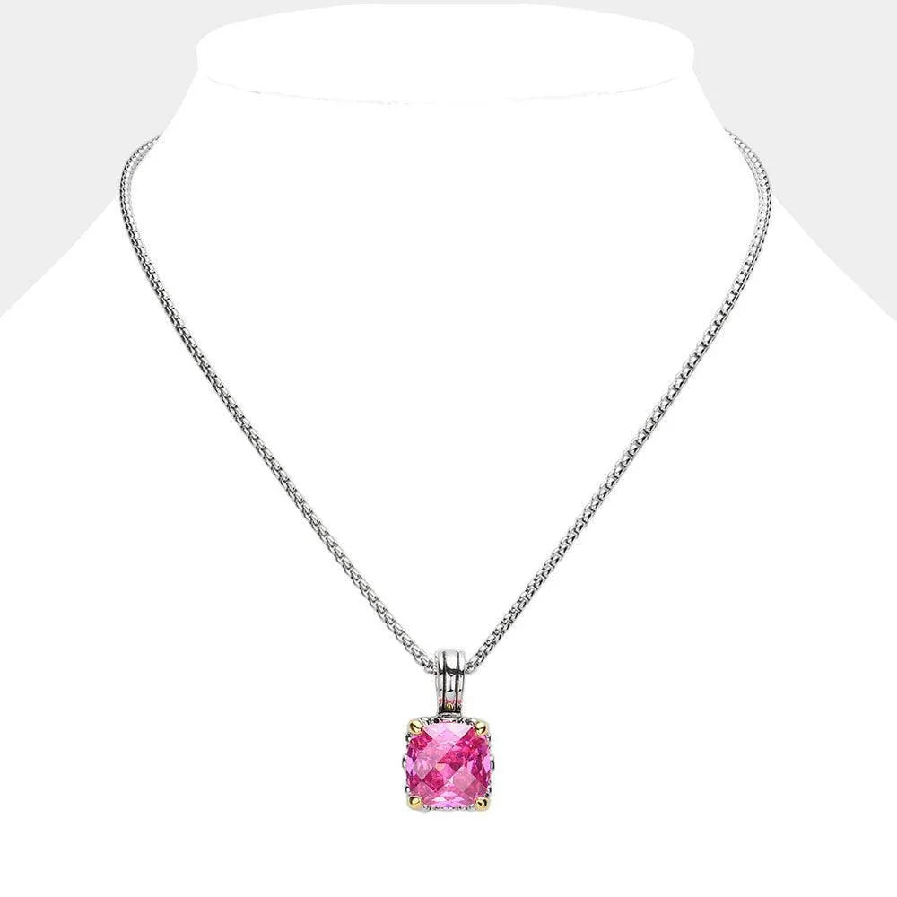 Pink Square CZ Stone Cluster Pendant Necklace - Jewelry Store by Erik Rayo