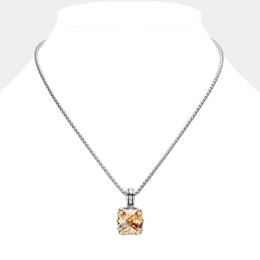 Square CZ Stone Cluster Pendant Necklace - Jewelry Store by Erik Rayo