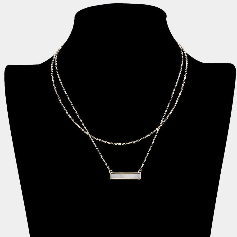 Brass Metal Abalone Rectangle Pendant Double Layered Necklace - Jewelry Store by Erik Rayo