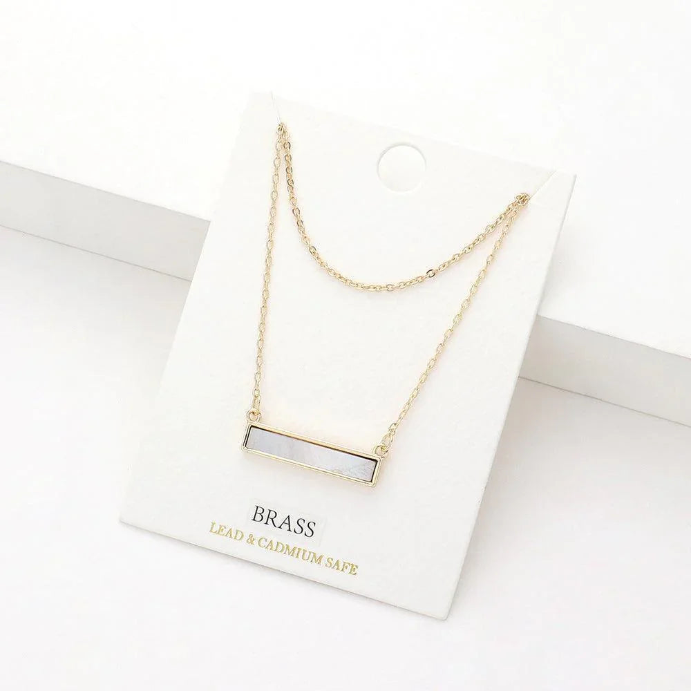 Brass Metal Abalone Rectangle Pendant Double Layered Necklace - Jewelry Store by Erik Rayo
