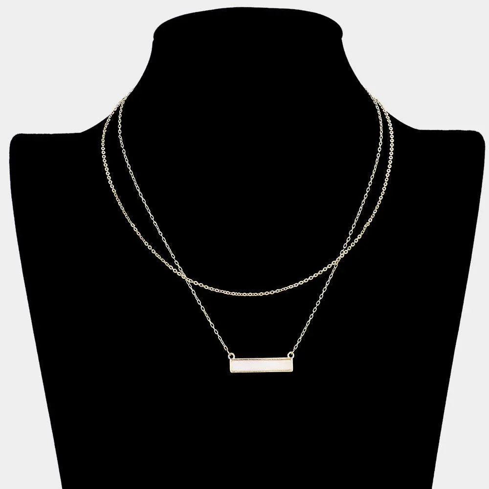 Brass Metal Mother of Pearl Rectangle Pendant Double Layered Necklace - Jewelry Store by Erik Rayo