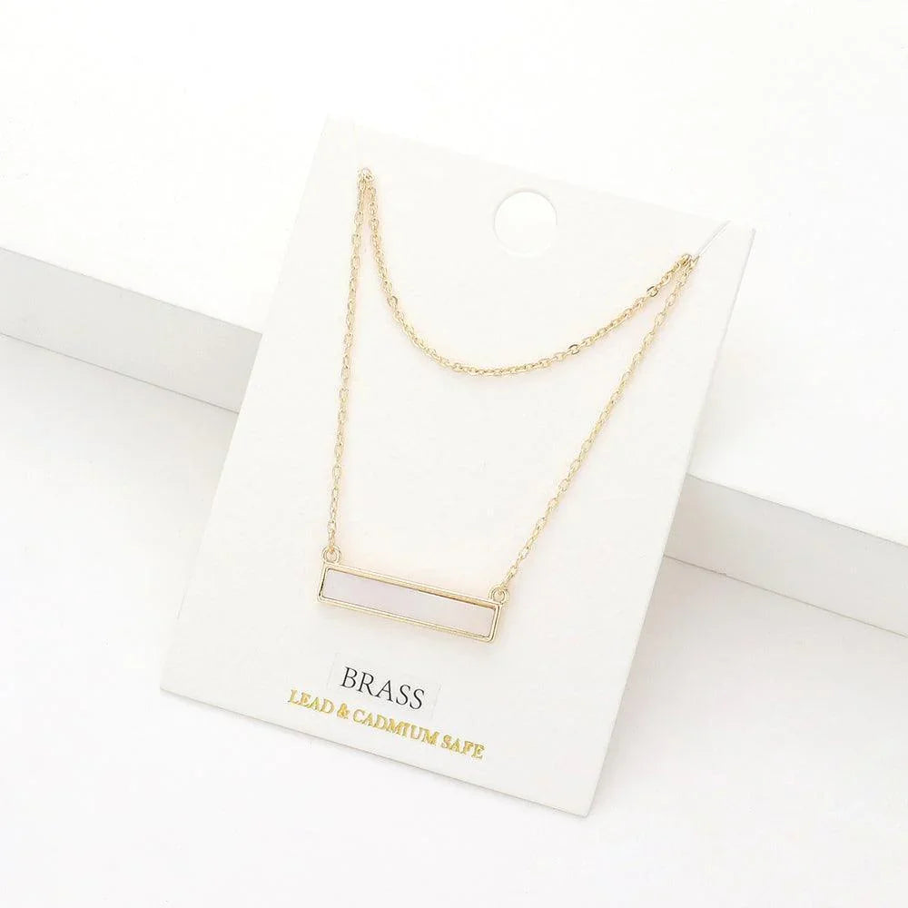 Brass Metal Mother of Pearl Rectangle Pendant Double Layered Necklace - Jewelry Store by Erik Rayo