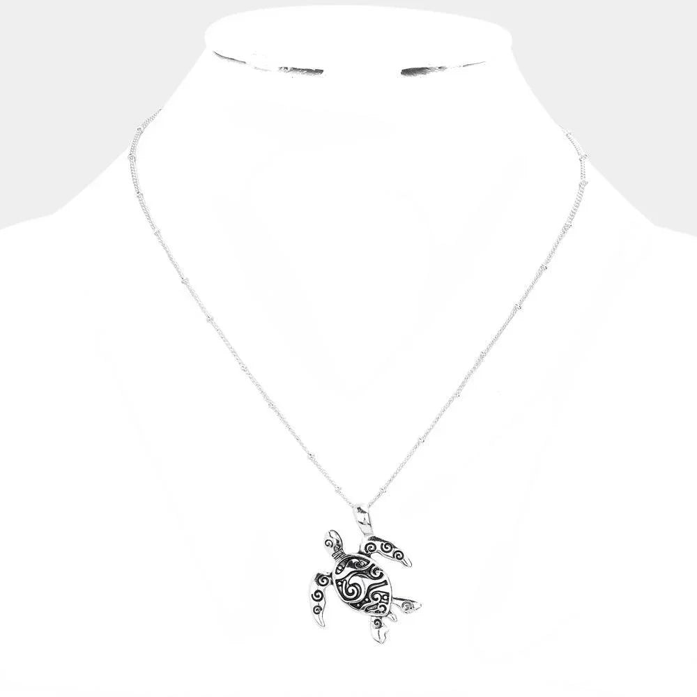Silver Metal Turtle Pendant Necklace - Jewelry Store by Erik Rayo