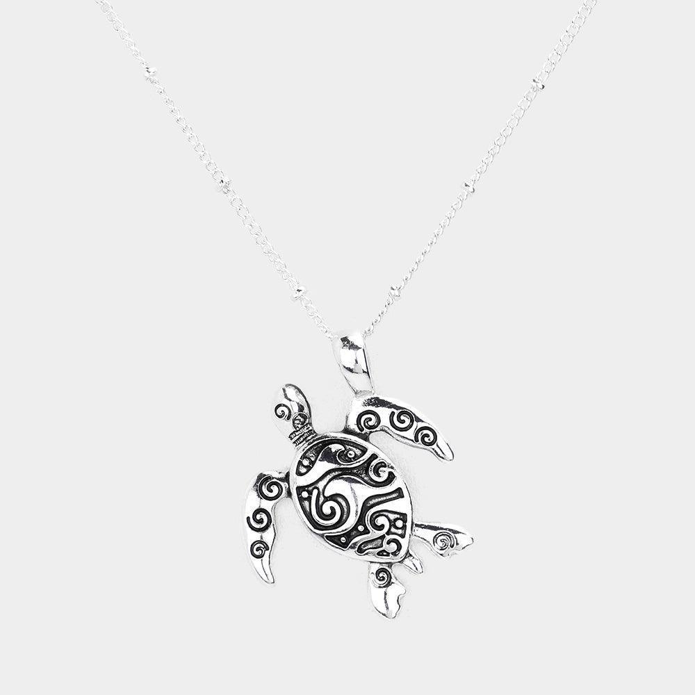 Silver Metal Turtle Pendant Necklace - Jewelry Store by Erik Rayo
