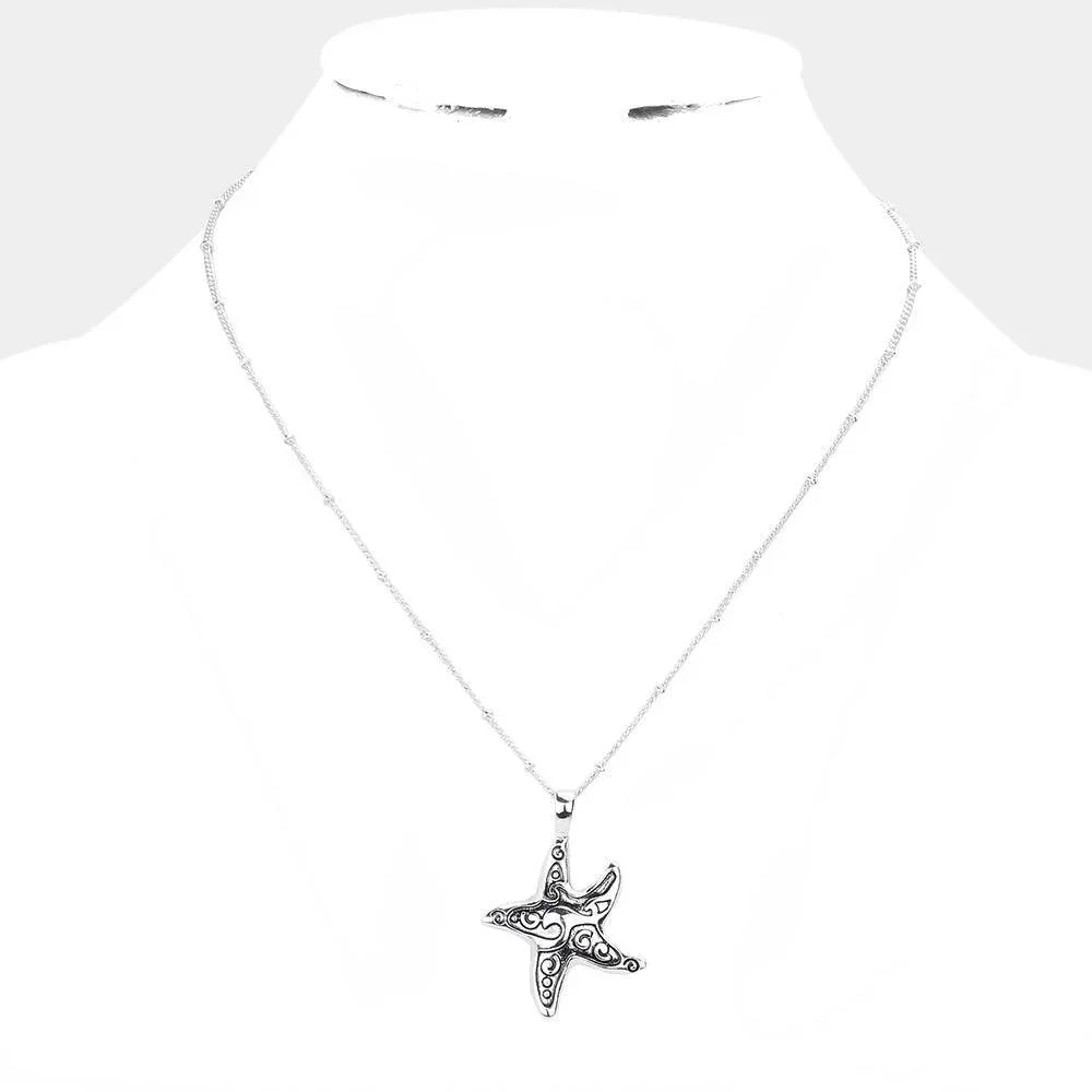 Silver Metal Starfish Pendant Necklace - Jewelry Store by Erik Rayo