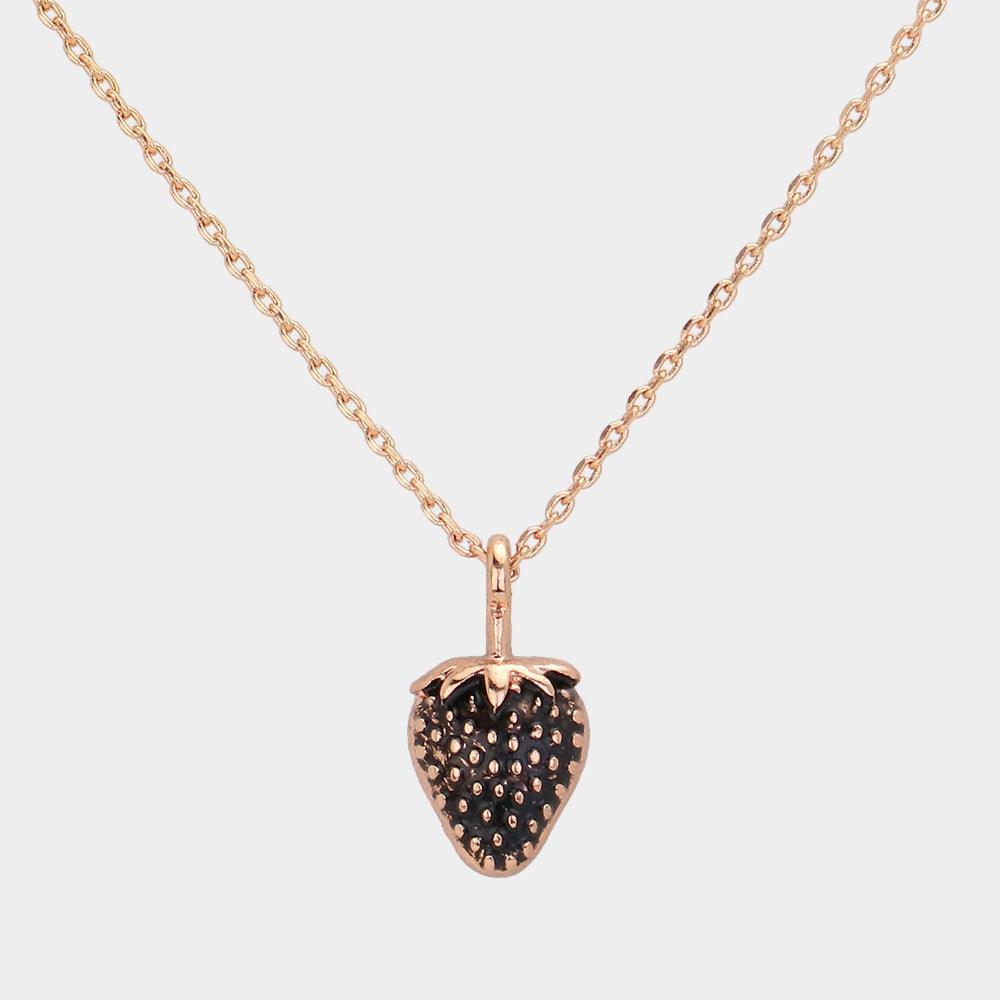 Gold Vintage Strawberry Metal Pendant Necklace - Jewelry Store by Erik Rayo