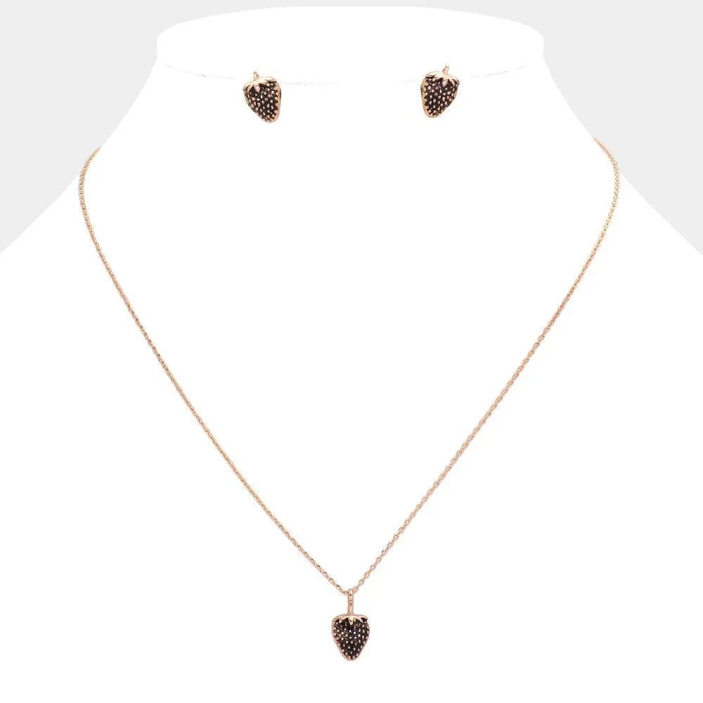 Gold Vintage Strawberry Metal Pendant Necklace - Jewelry Store by Erik Rayo