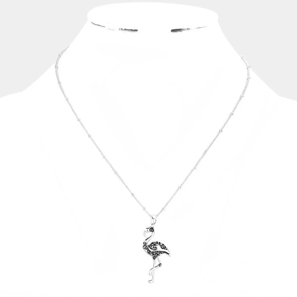 Silver Metal Flamingo Pendant Necklace - Jewelry Store by Erik Rayo