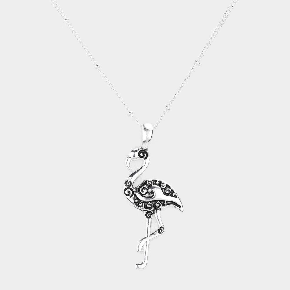 Silver Metal Flamingo Pendant Necklace - Jewelry Store by Erik Rayo