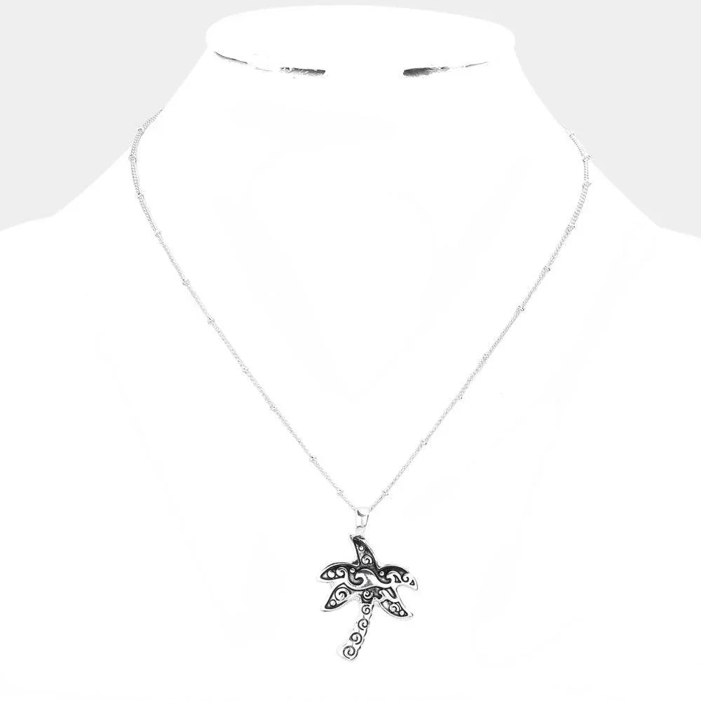 Silver Metal Palm Tree Pendant Necklace - Jewelry Store by Erik Rayo