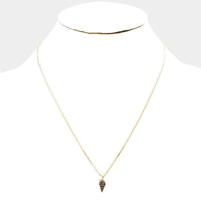 Gold Vintage Ice Cream Metal Pendant Necklace - Jewelry Store by Erik Rayo
