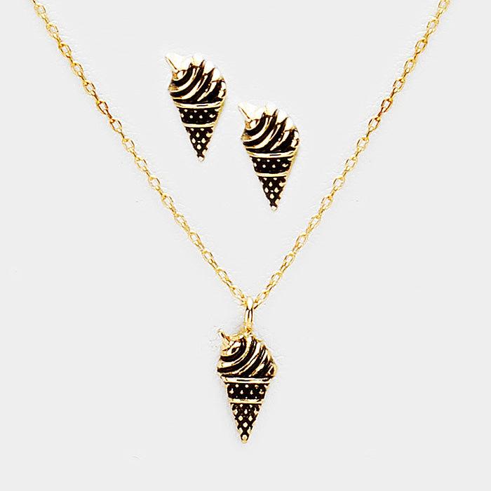 Gold Vintage Ice Cream Metal Pendant Necklace