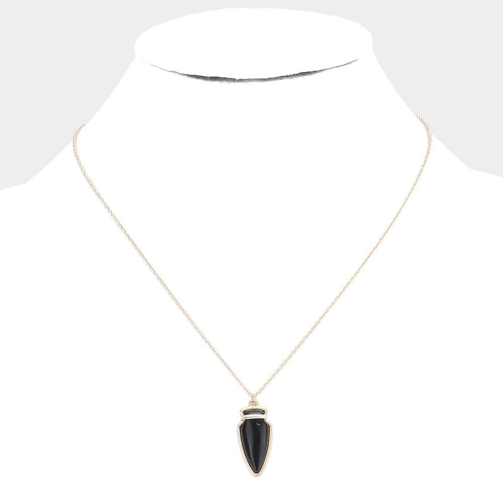 Black Semi Precious Stone Arrow Pendant Necklace