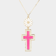 Load image into Gallery viewer, Pink Daisy Flower Cross Link Pendant Necklace
