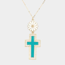 Load image into Gallery viewer, Turquoise Daisy Flower Cross Link Pendant Necklace
