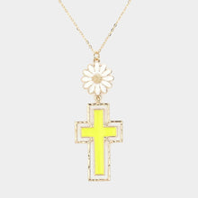 Load image into Gallery viewer, Yellow Daisy Flower Cross Link Pendant Necklace
