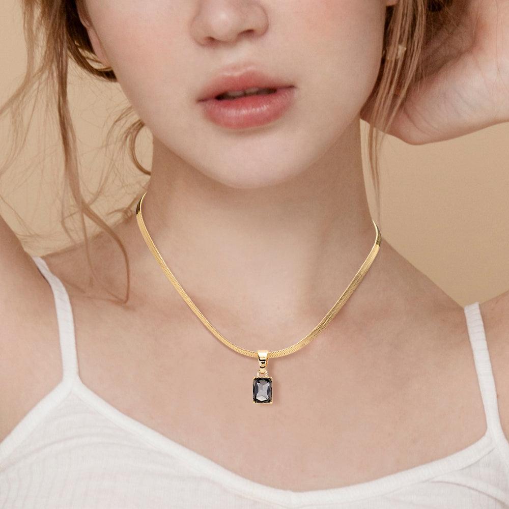 Black Emerald Cut Stone Pendant Necklace