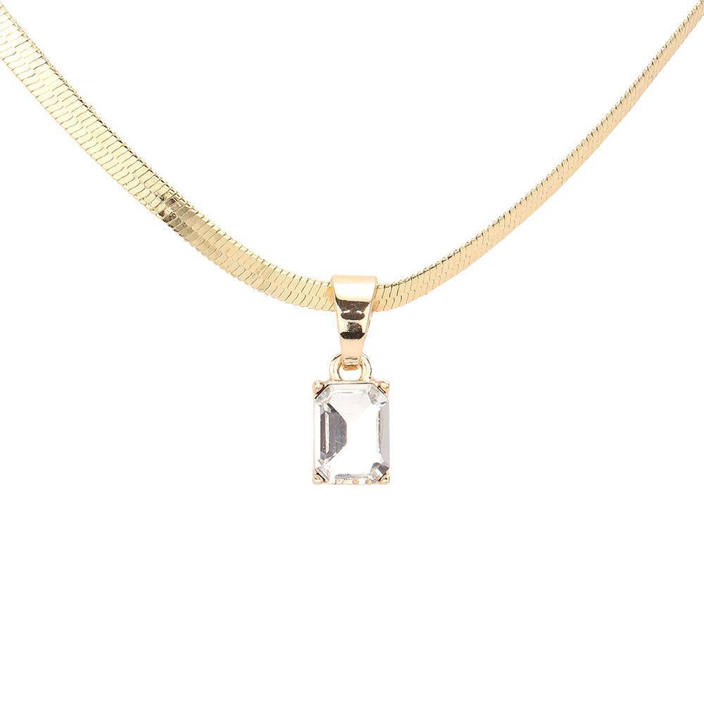 Gold Emerald Cut Stone Pendant Necklace - Jewelry Store by Erik Rayo