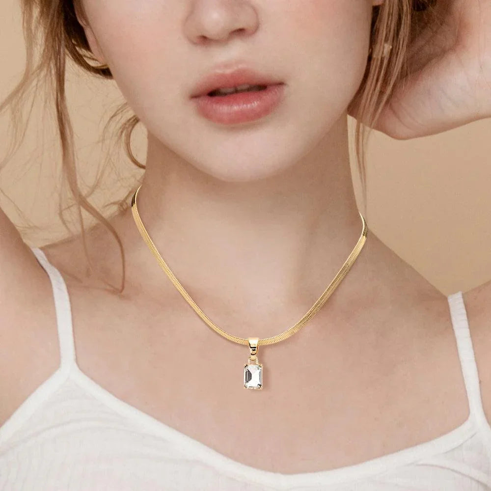 Gold Emerald Cut Stone Pendant Necklace - Jewelry Store by Erik Rayo