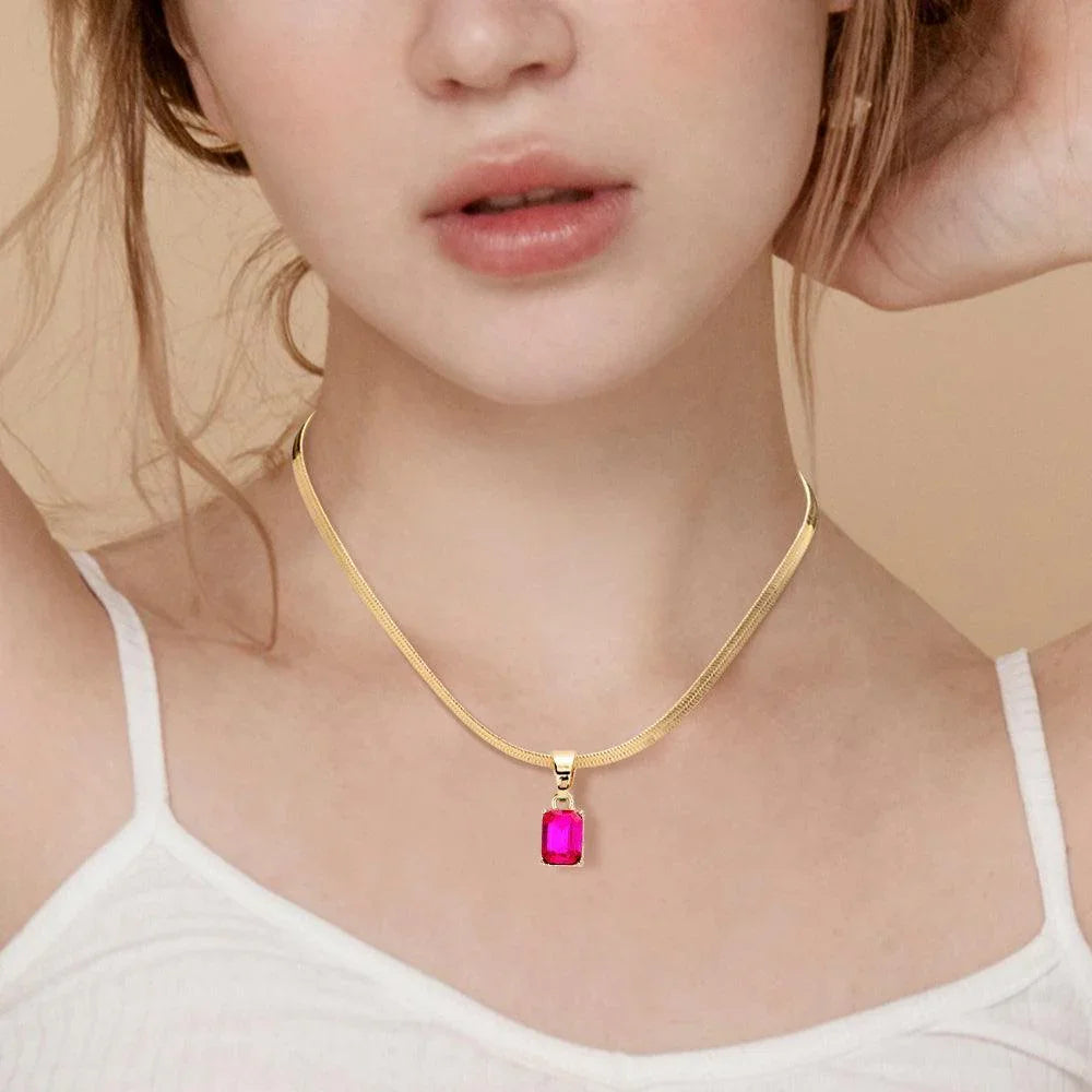 Red Emerald Cut Stone Pendant Necklace - Jewelry Store by Erik Rayo