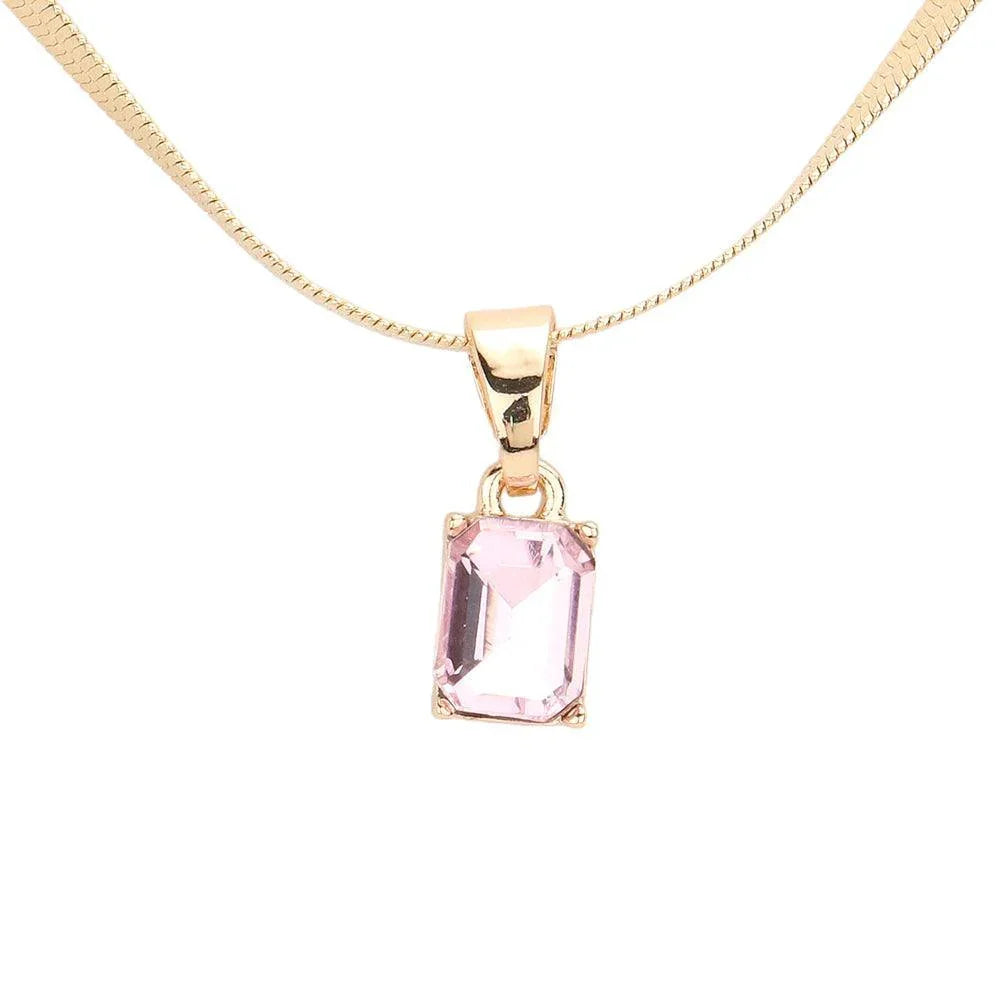 Pink Emerald Cut Stone Pendant Necklace - Jewelry Store by Erik Rayo