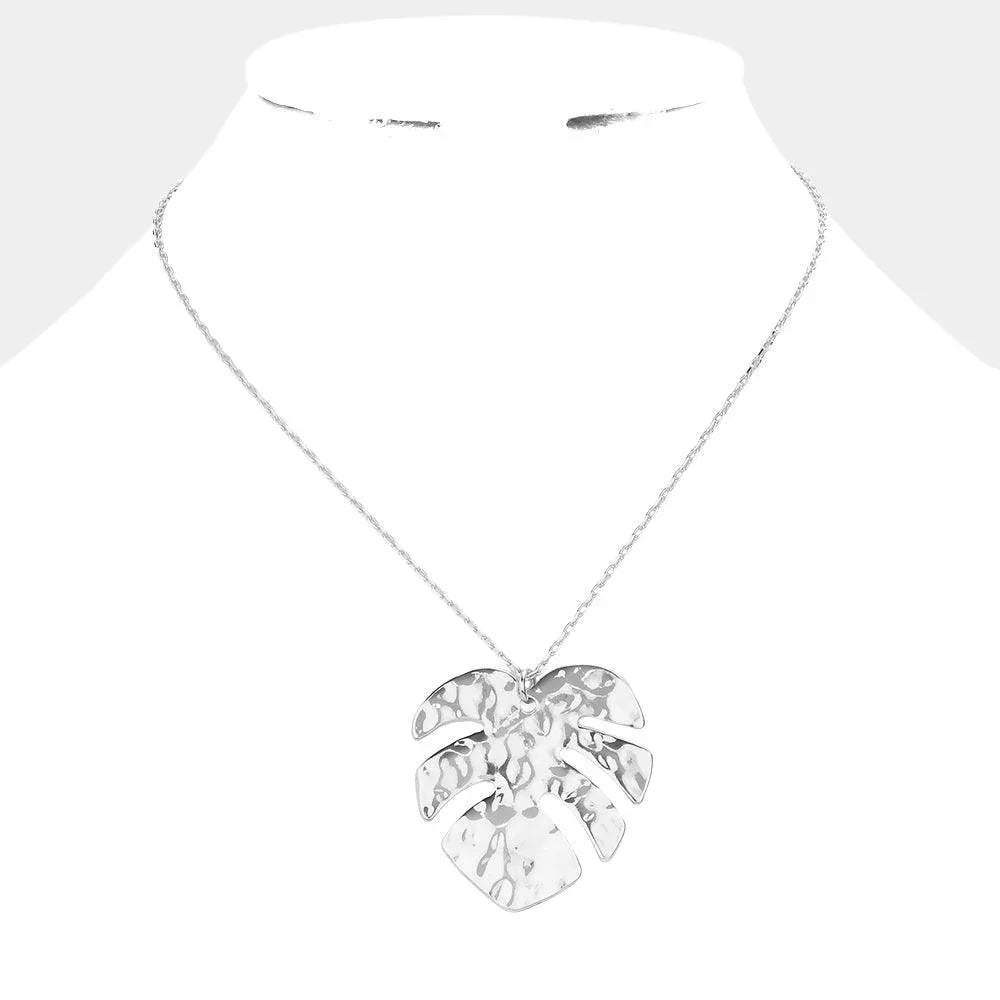 Hammered Metal Tropical Leaf Pendant Necklace - Jewelry Store by Erik Rayo