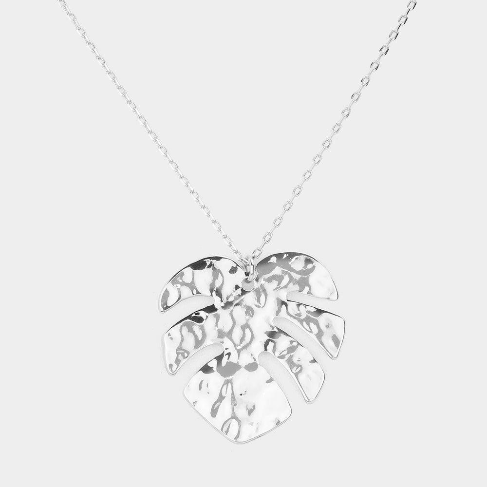 Hammered Metal Tropical Leaf Pendant Necklace - Jewelry Store by Erik Rayo
