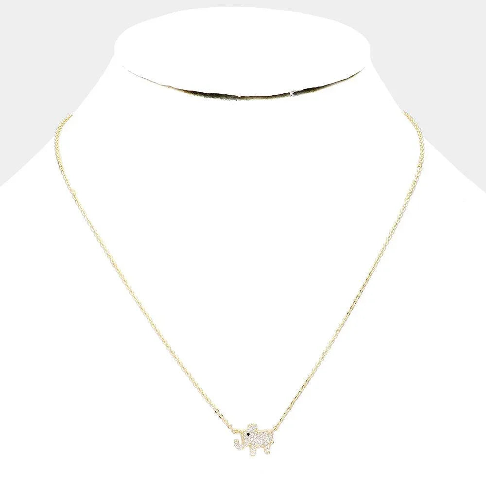 Gold Gold Dipped Cubic Zirconia Elephant Pendant Necklace - Jewelry Store by Erik Rayo