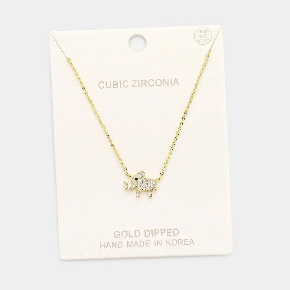 Gold Gold Dipped Cubic Zirconia Elephant Pendant Necklace - Jewelry Store by Erik Rayo