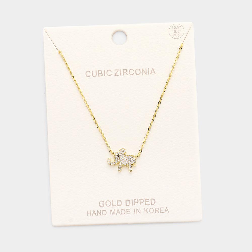 Gold Gold Dipped Cubic Zirconia Elephant Pendant Necklace