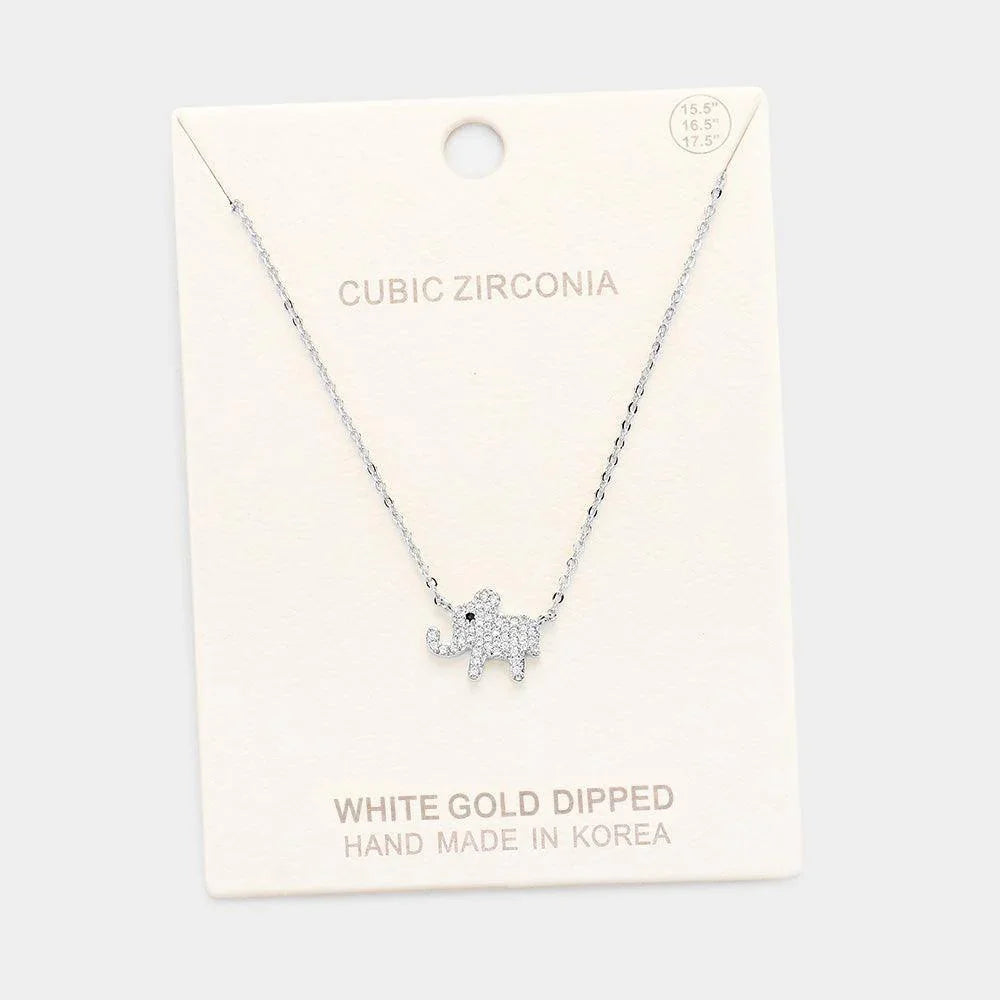 Gold White Gold Dipped Cubic Zirconia Elephant Pendant Necklace - Jewelry Store by Erik Rayo