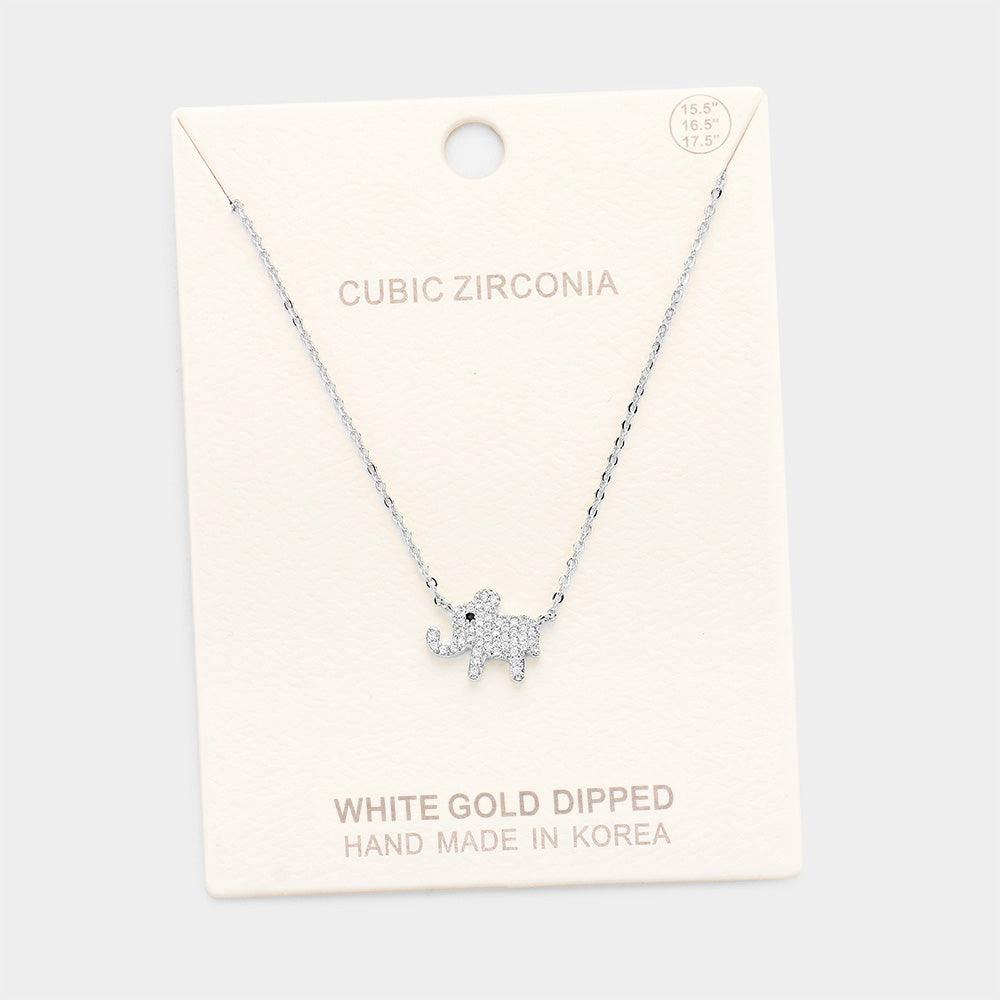 Gold White Gold Dipped Cubic Zirconia Elephant Pendant Necklace