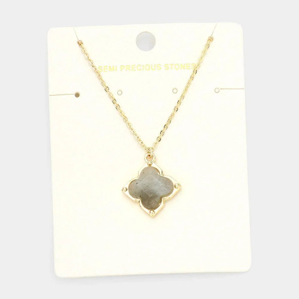 Gray Semi Precious Quatrefoil Pendant Necklace - Jewelry Store by Erik Rayo