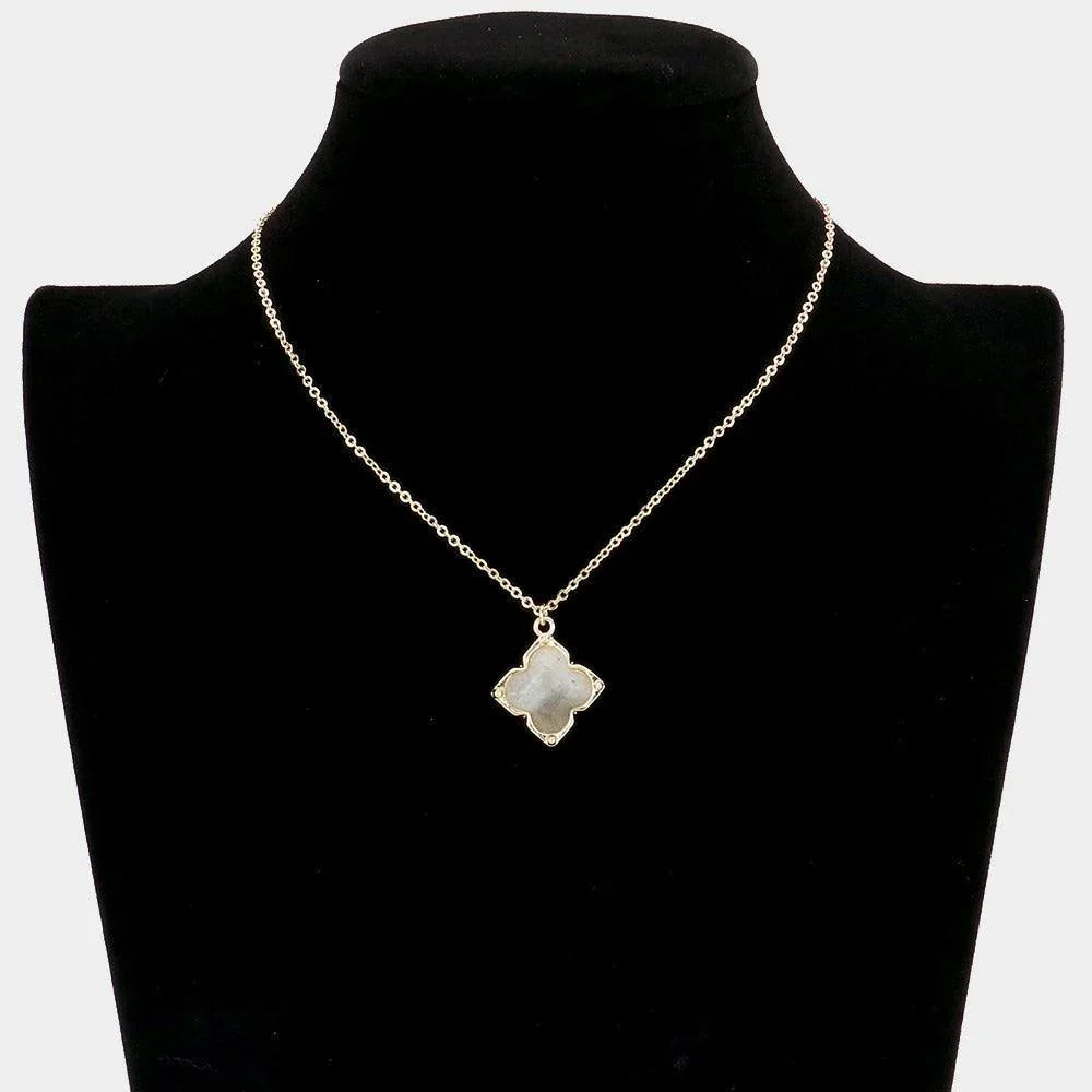 Gray Semi Precious Quatrefoil Pendant Necklace - Jewelry Store by Erik Rayo