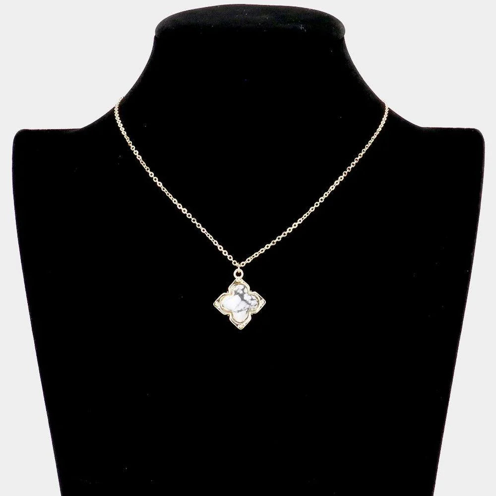 White Semi Precious Quatrefoil Pendant Necklace - Jewelry Store by Erik Rayo