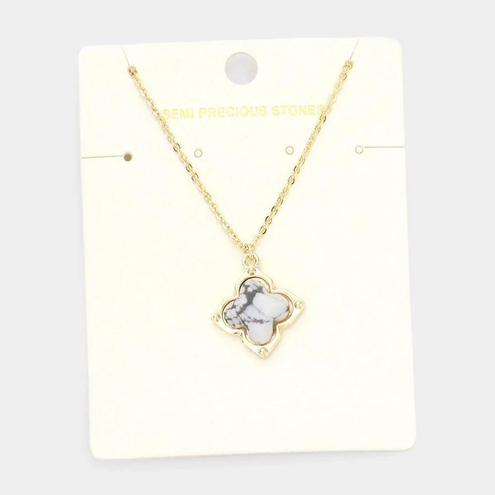 White Semi Precious Quatrefoil Pendant Necklace - Jewelry Store by Erik Rayo