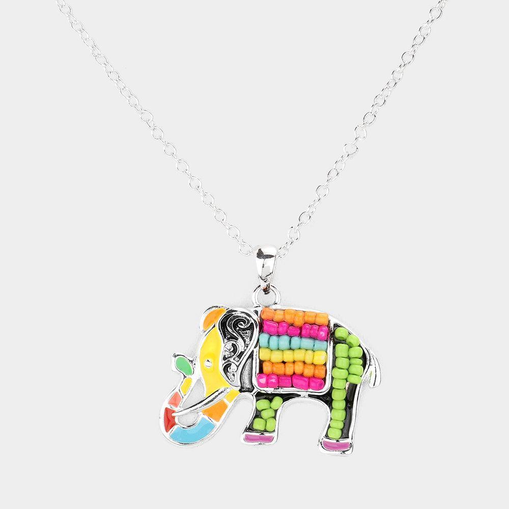 Seed Bead Embellished Elephant Pendant Necklace - Jewelry Store by Erik Rayo