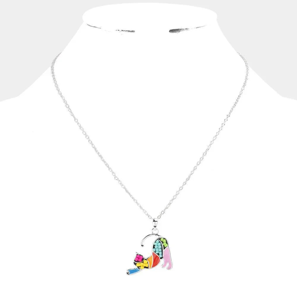 Seed Bead Embellished Cat Pendant Necklace - Jewelry Store by Erik Rayo