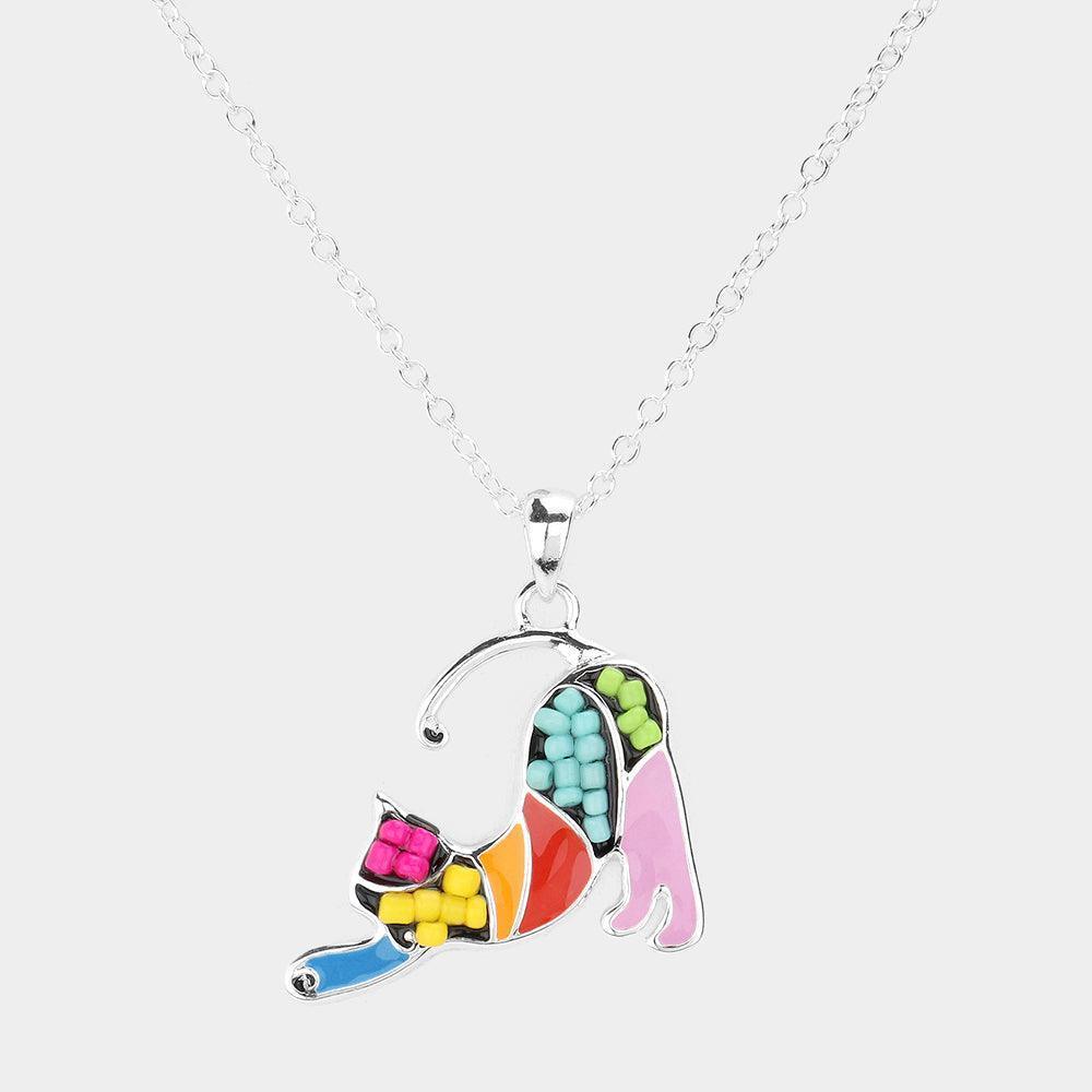 Seed Bead Embellished Cat Pendant Necklace - Jewelry Store by Erik Rayo