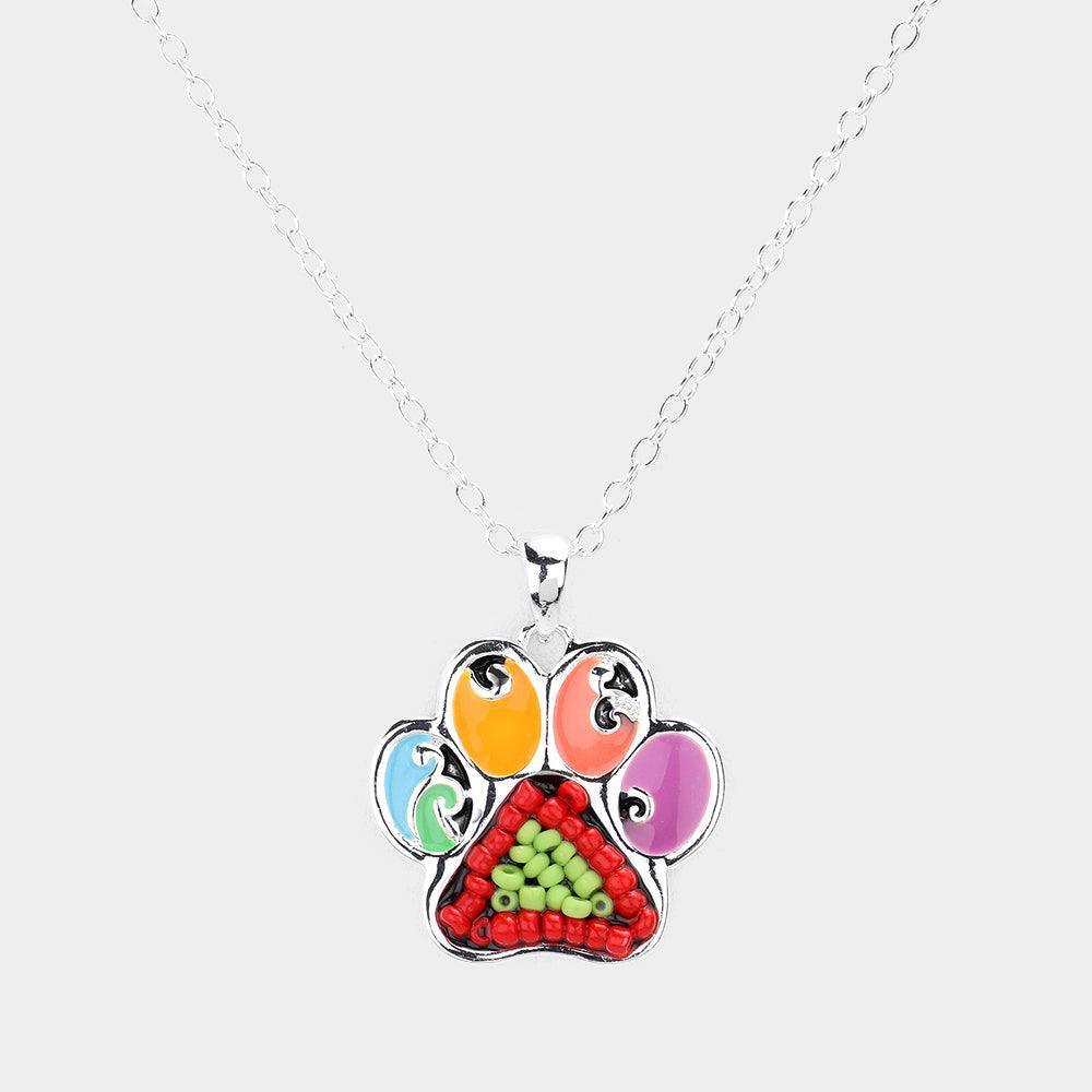 Seed Bead Embellished Paw Pendant Necklace - Jewelry Store by Erik Rayo