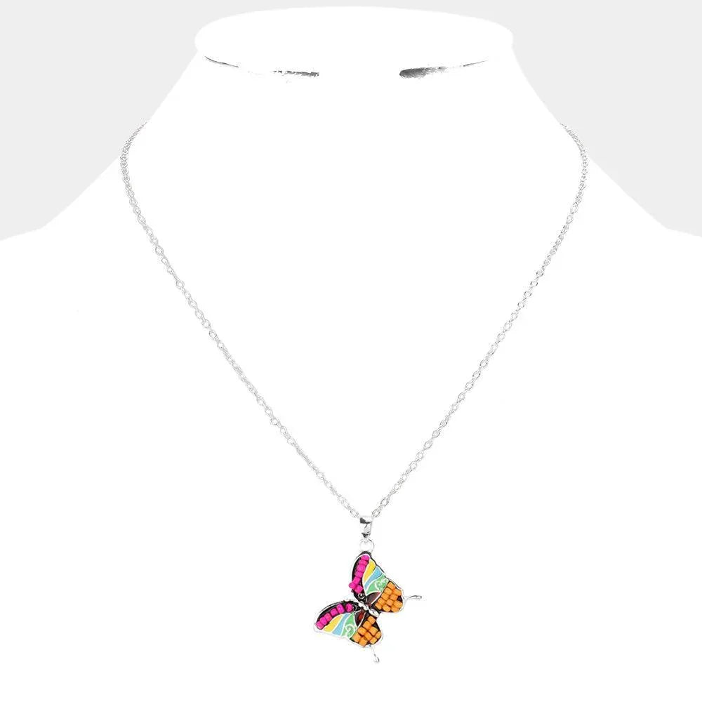 Seed Bead Embellished Butterfly Pendant Necklace - Jewelry Store by Erik Rayo
