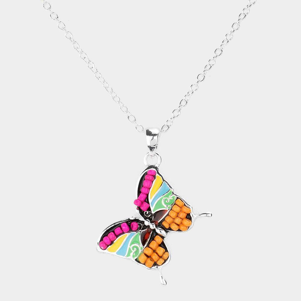 Seed Bead Embellished Butterfly Pendant Necklace - Jewelry Store by Erik Rayo